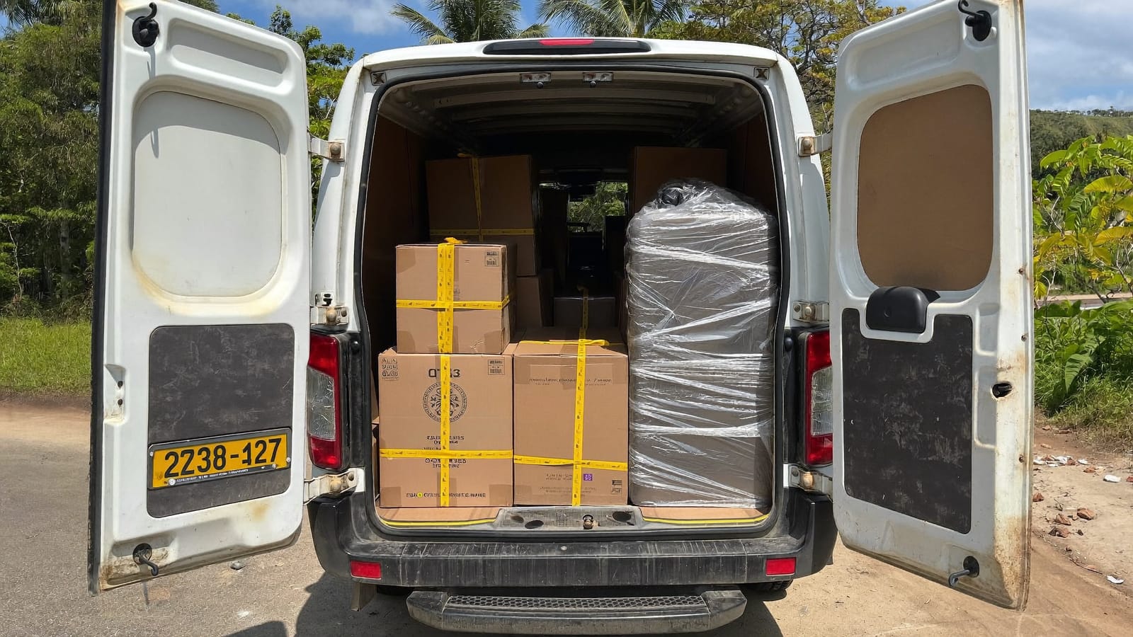 A loaded transport van ready for a long-distance run